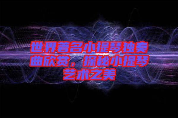 世界著名小提琴獨奏曲欣賞，探秘小提琴藝術之美