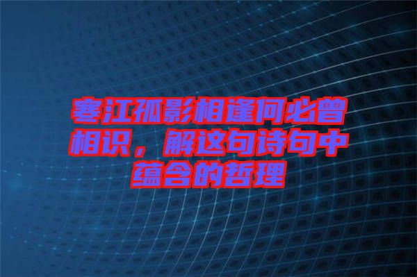 寒江孤影相逢何必曾相識，解這句詩句中蘊含的哲理