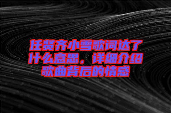 任賢齊小雪歌詞達了什么意思，詳細介紹歌曲背后的情感