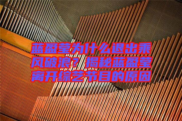 藍盈瑩為什么退出乘風破浪？揭秘藍盈瑩離開綜藝節目的原因