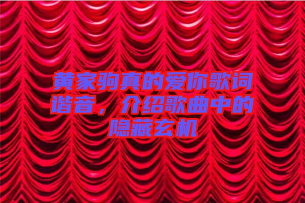 黃家駒真的愛你歌詞諧音，介紹歌曲中的隱藏玄機